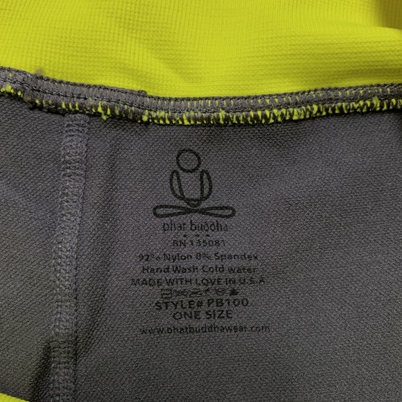 Phat Buddha Leggings One Size Yellow Waistband Gray Stretch Yoga Pants NWT - Picture 3 of 7
